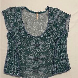 Mesh Free People Top with Ruched sides Sexy Capri Blue flower Feminine